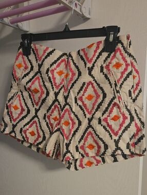 Women’s Cream Embroidered Geo-Print Shorts - Pink & Orange Accent